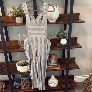 Striped Overalls with Button Details